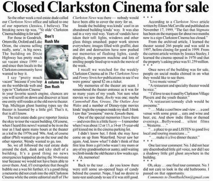 Clarkston Cinema - AUG 2 2017 ARTICLE